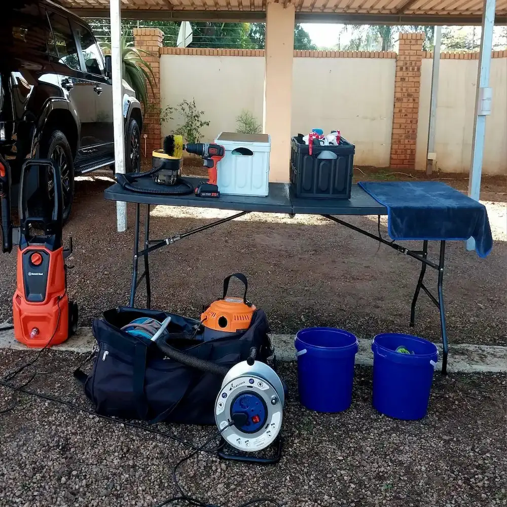 FK Vroom professional car detailing kit setup — Durban